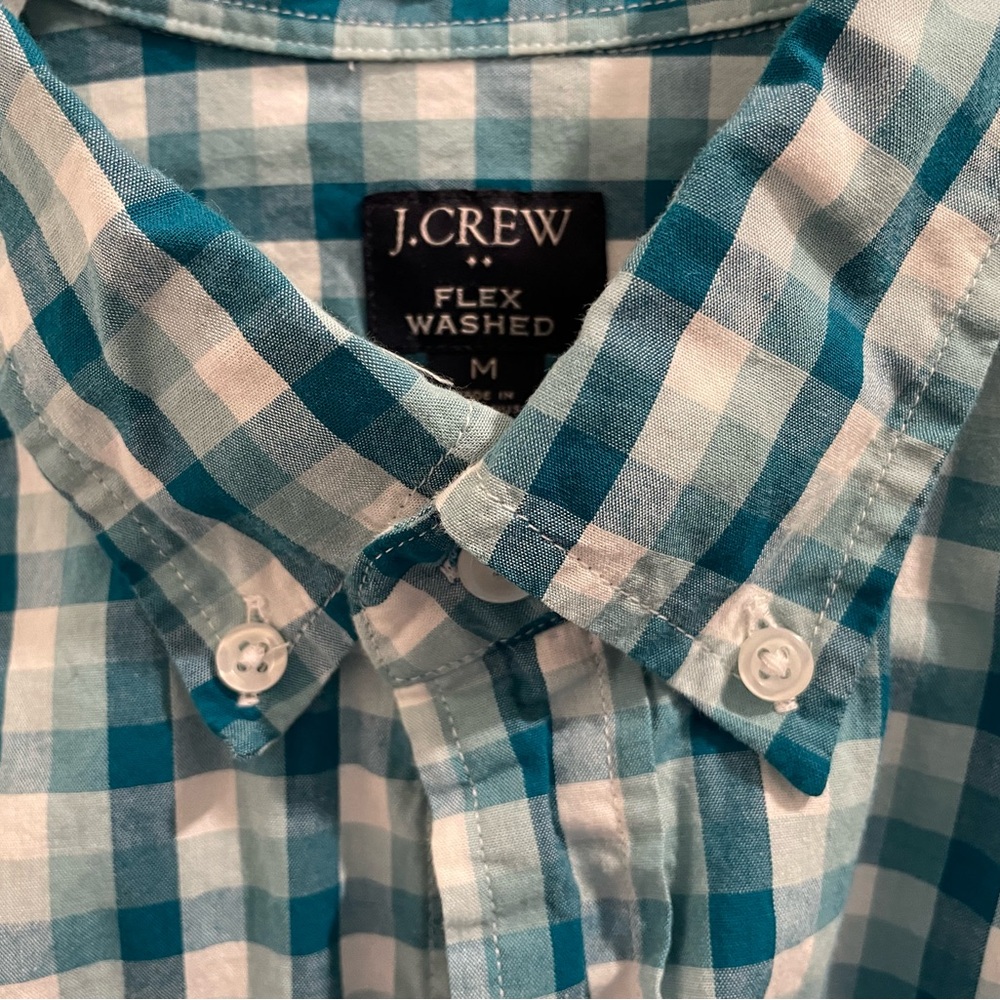 J. Crew cotton blend oxford shirt blue and white. Med.